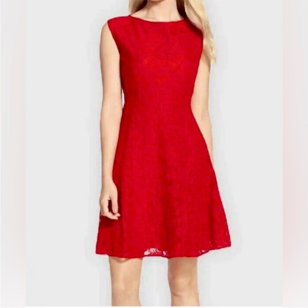 French Connection | Women’s Bright Red Lace Overlay Cap Sleeve Mini Dress Size 8